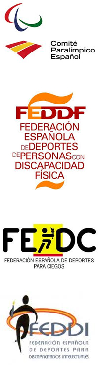 Logotipos de algunas de las organizaciones más importantes de deportes adaptados, como el Comité Paralímpico Español, la Federación Española de Deportes de Personas con Discapacidad Física, la Federación Española de Deportes para Ciegos y la Federación Española de Deportes para Discapacidad Intelectual