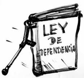 Un libro de la Ley de Dependencia sujeto con una muleta