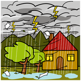 Pictograma de tiempo, lloviendo y tormenta en una casa: Autor pictogramas: Sergio Palao / Origen: ARASAAC (http://www.arasaac.org) /Licencia: CC (BY-NC-SA) Propiedad: Gobierno de Aragón (España)