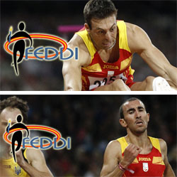 Dos modalidades de atletismo, salto y carreras, con el logotipo de FEDDI