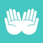 Logo de las aplicaciones móviles StorySign, dos manos blancas juntas con las palmas hacia arriba y fondo verde azulado