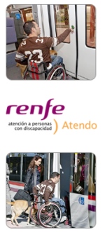 persona en silla de ruedas en los trenes y accediendo al tren, renfe ATENDO