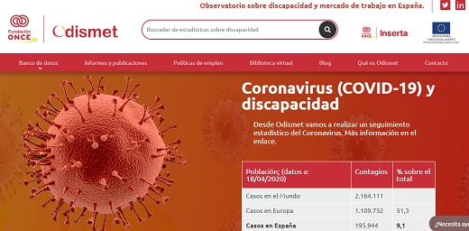 portada de odismet con el acceso a la sección de seguimiento de coronavirus