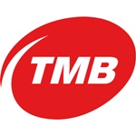 "TMB" en blanco, dentro de una viñeta roja y fondo blanco, de de la guía de transporte urbano