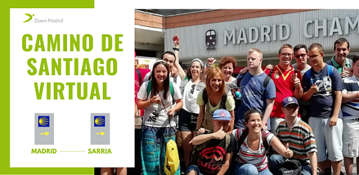 Grupo de personas anunciando el Camino de Santiago virtual de Down Madrid