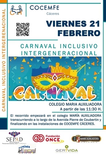 Cartel del carnaval inclusivo intergeneracional de COCEMFE Cáceres
