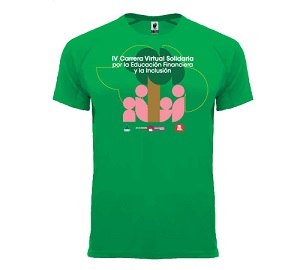 camiseta verde con logos de la carrera virtual solidaria