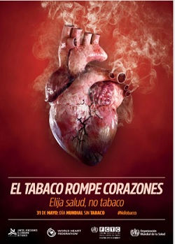 cartel del día sin tabaco con un corazon que bombea humo