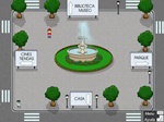 Guía de videojuegos accesibles - Dicapacidad Intelectual: Plaza cuadrada con una fuente en medio,y arboles alrededor. 