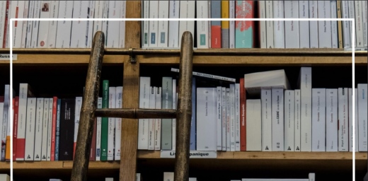 libros en una estanteria y escalera para llegar a ellos, portada de estudio de comprensión lectora