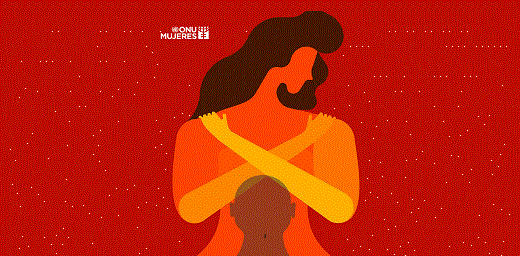 Cartel ONU Mujeres contra la violencia de género mujer con brazos en cruz y sombra de hombre sobre ella