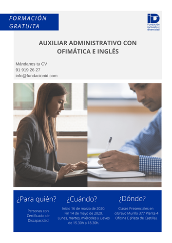 Cartel del curso de Auxiliar Administrativo de Fundación Inclusión y Diversidad
