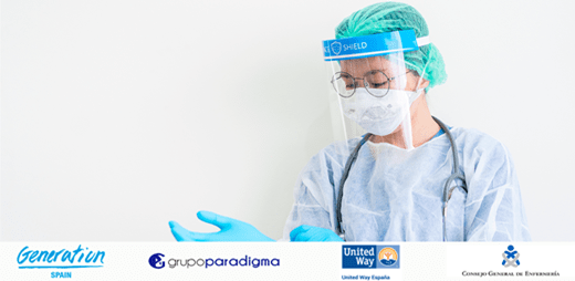 Mujer con EPIs contra el Covid-19. Portada del curso.