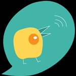 Pájaro amarillo, cantando, dentro de una viñeta verde. Fondo negro.