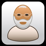 Figura de un abuelo con barba y gafas. Fondo gris.