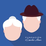 Siluetas de una cara de mujer y un hombre con el pelo blanco, el hombre tiene sombrero negro. Fondo azul.