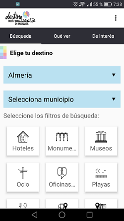 vista de la app en el móvil, buscador por destinos