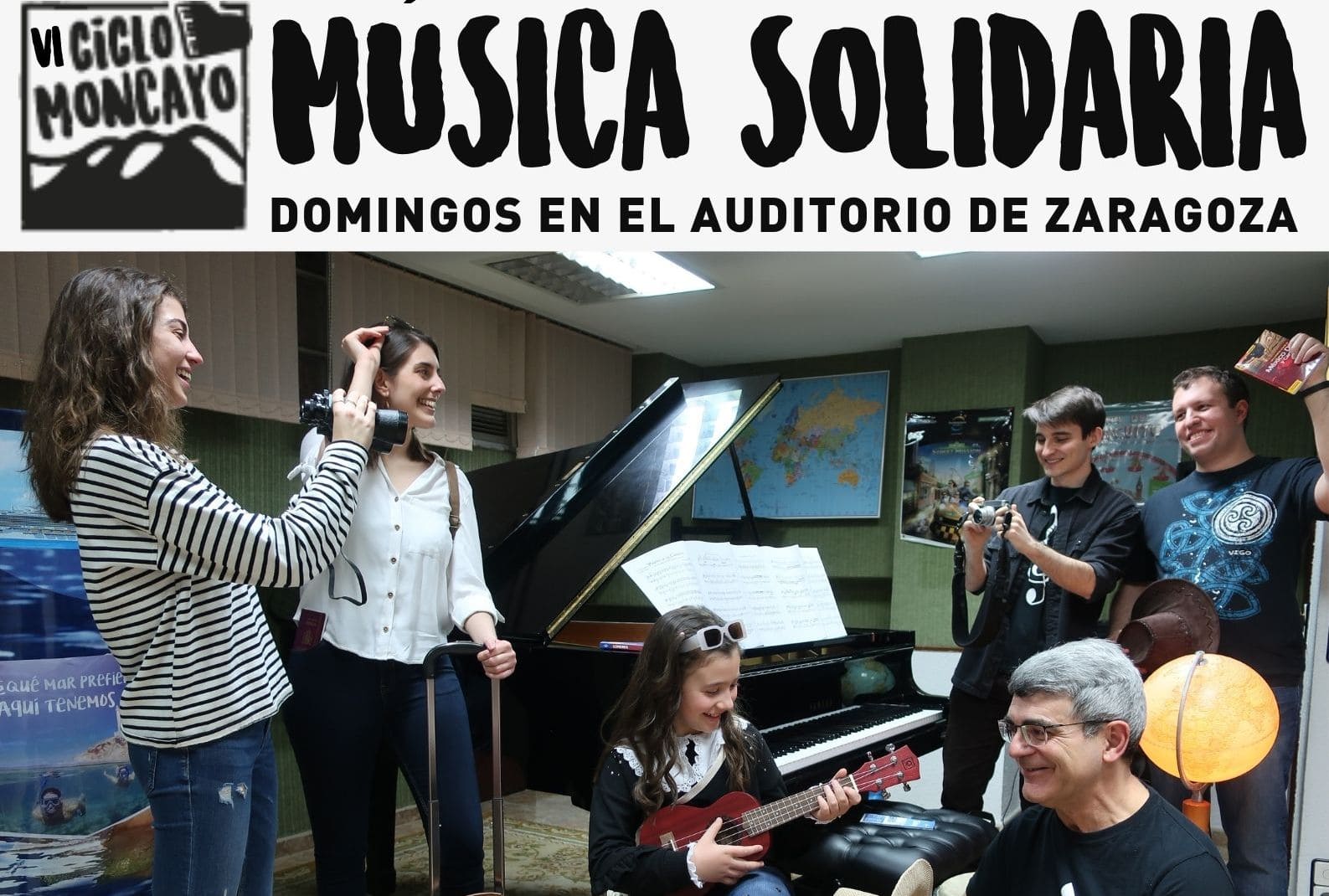 Cartel del grupo que dice: música solidaria. Domingos en el auditorio de Zaragoza