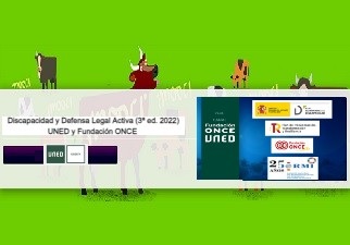 Banner de la tercera edición 2022 del Curso virtual, Discapacidad y Defensa Legal Activa, de la UNED y Fundación ONCE