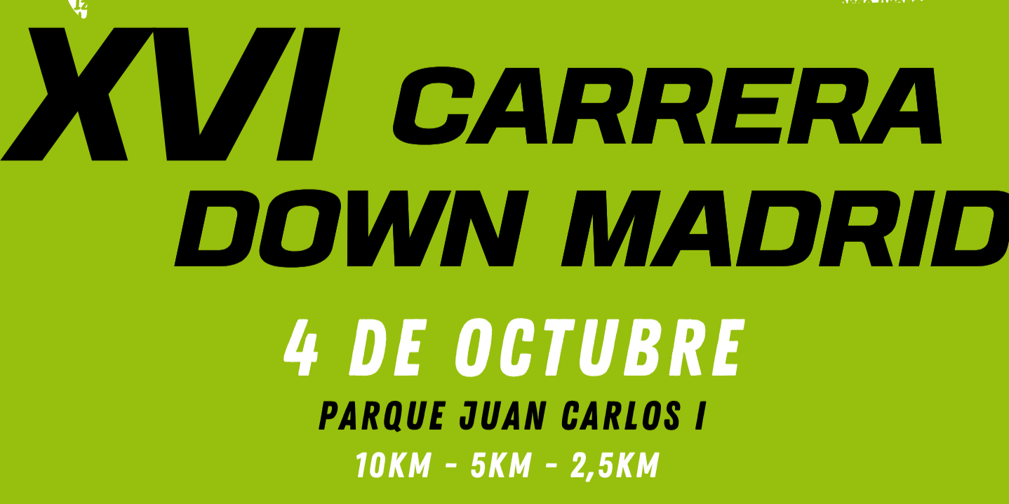Cartel con el título de la carrera en letras grandes negras y blancas sobre un fondo verde oliva
