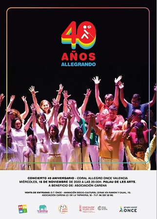 Cartel del concierto "40 años Allegrando" de la coral ALLEGRO de la ONCE en el Palau de les Arts de Valencia