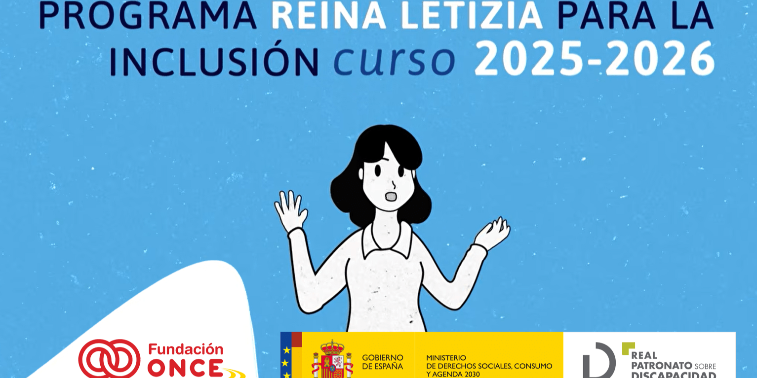 Programa Reina Letizia para la Inclusión 2025‑2026, con ilustración central y logos institucionales de organismos participantes.