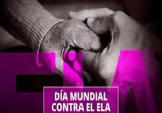Manos entrelazadas con un título lucha contra ELA