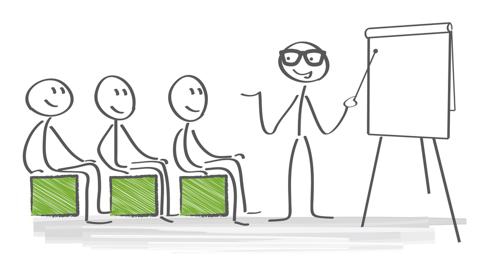 Representación de varias personas asistiendo a una clase formativa.