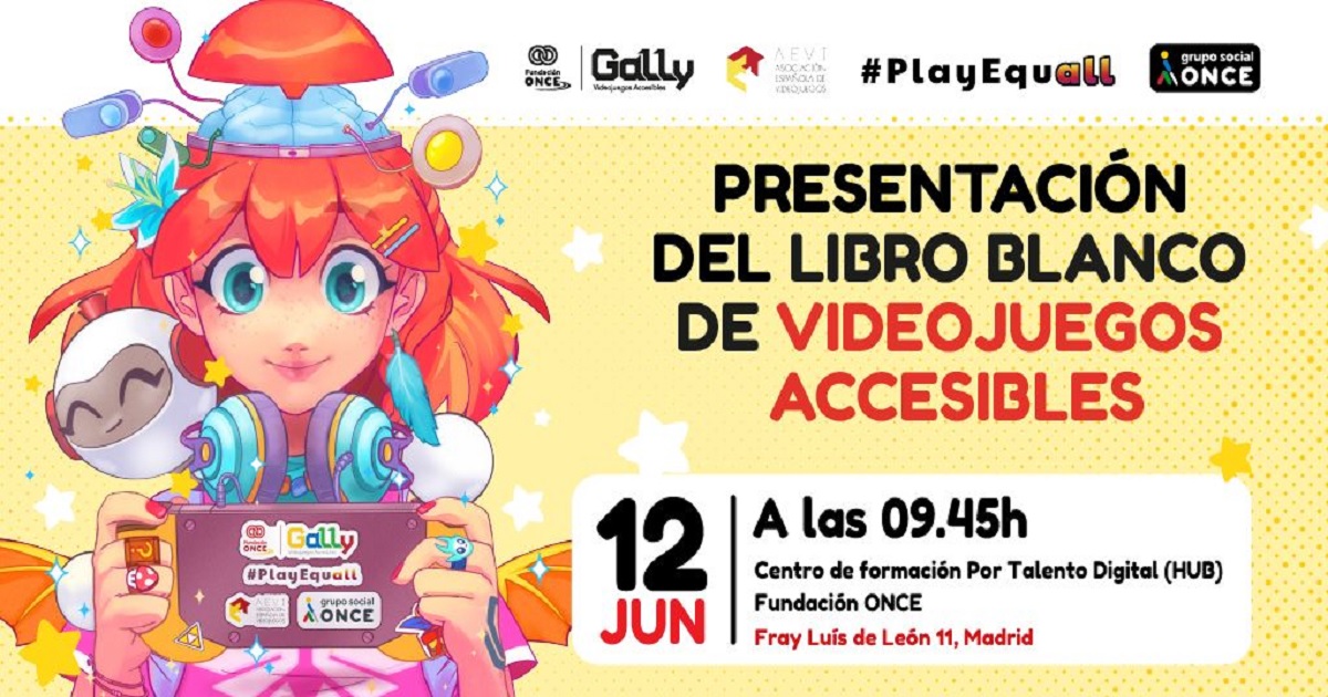 Banner de la presentación del ‘Libro Blanco de la Accesibilidad para Desarrolladores’ de videojuegos de Fundación ONCE y AEVI
