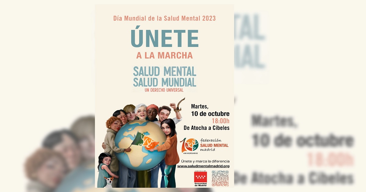 Banner de la marcha con motivo del Día Mundial de la Salud Mental 2023, de la Federación Salud Mental Madrid