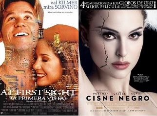 Montaje con los carteles de dos películas de las películas que se proyectarán en la VIII Bienal de Arte Contemporáneo de Fundación ONCE, concretamente A primera vista y El cisne negro