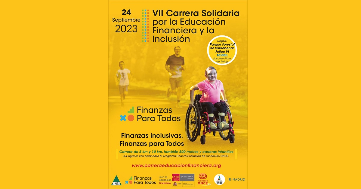 Cartel de la VII Carrera Solidaria por la Educación Financiera y la Inclusión, de la Fundación ONCE y ASNEF