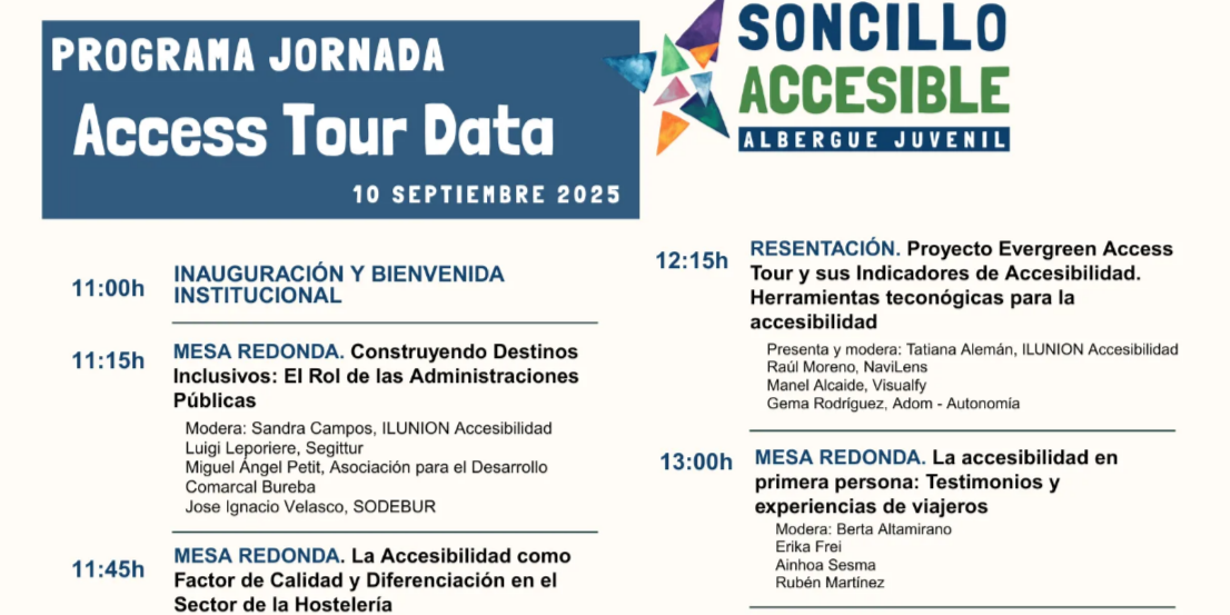 cartel del evento con el título "programa jornada access tour data" y todos los horarios y ponentes de todas las ponencias