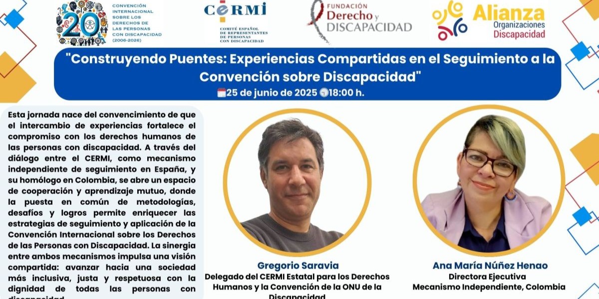 cartel del evento con los logos de organizadores y participantes, un texto a modo de resumen del evento, la localización y horario, junto a la foto de los dos participantes Gregorio y Ana María