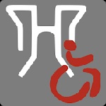 Silueta de un castillo. Y delante lla silueta de una persona en silla de ruedas.