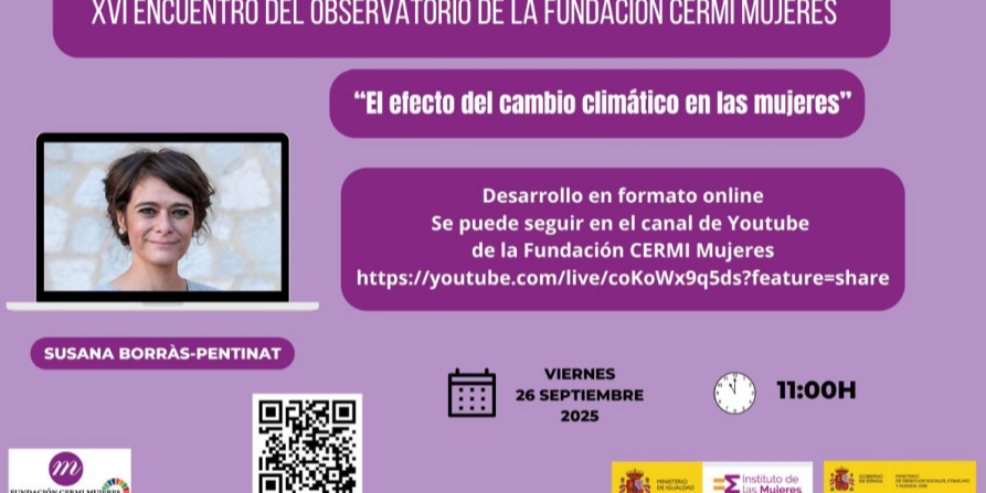 cartel del evento, con el titulo, el enlace del youtube, la fecha y hora, la catedrática que lo imparte y un enlace qr accesible. Además de los logos de patrocinadores