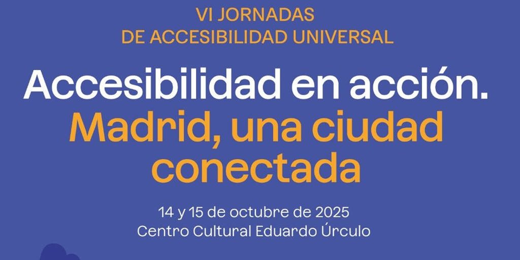 cartel del evento con las letras en amarillo y blanco sobre un fondo azul, Se puede ver el título, el lema, las fechas y la ubicación del evento