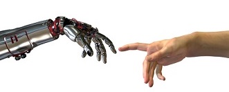 mano robótica y mano de persona, exoesqueletos