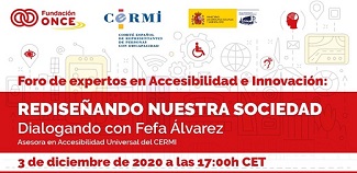 Banner del Foro: Rediseñando nuestra sociedad: Dialogando con Fefa Álvarez (03/12/20)
