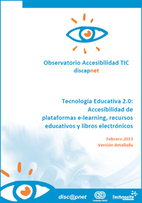 Portada del Informe en versión detallada de Tecnología Educativa 2.0 sobre Accesibilidad de plataformas e-learning, recursos educativos y libros electrónicos