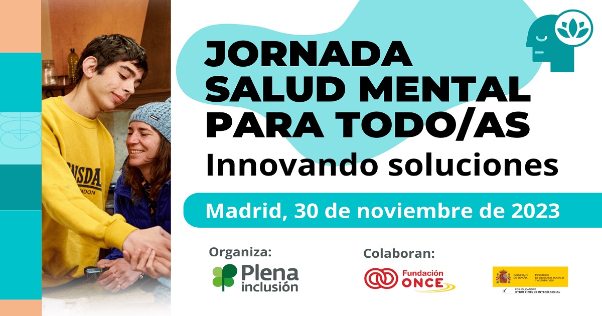 Banner de la "Jornada Salud Mental para todos/as. Innovando soluciones" de Plena inclusión España