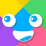 Ojos y boca, encima de cuadrasos de colores.