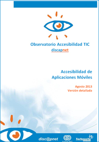 Portada del Informe de Accesibilidad de Aplicaciones Móviles para el Observatorio Accesibilidad TIC Discapnet (Versión detallada - Agosto 2013)
