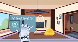 Representación gráfica de una mano de un robot manejando el control de una vivienda
