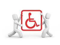 Dibujo de muñecos sujetando cartel con símbolo discapacidad