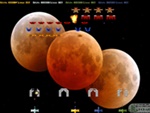 Guía de videojuegos accesibles - Dicapacidad Auditiva: 3 planetas anaranjados en diagonal. Fondo negro.