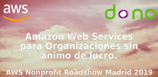 cartel de AWS y Dono sobre el evento de la nube para organizaciones sin ánimo de lucro
