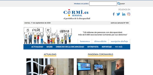 Portada del Cermi.es que recoge la noticia de las organizaciones de discapacidad intelectual en Cataluña
