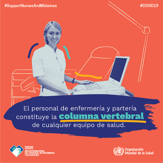 cartel OMS por el Día Mundial de la salud con una enfermera