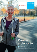 Portada del libro Cáncer y Deporte (una mujer con chandal y haciendo deporte)